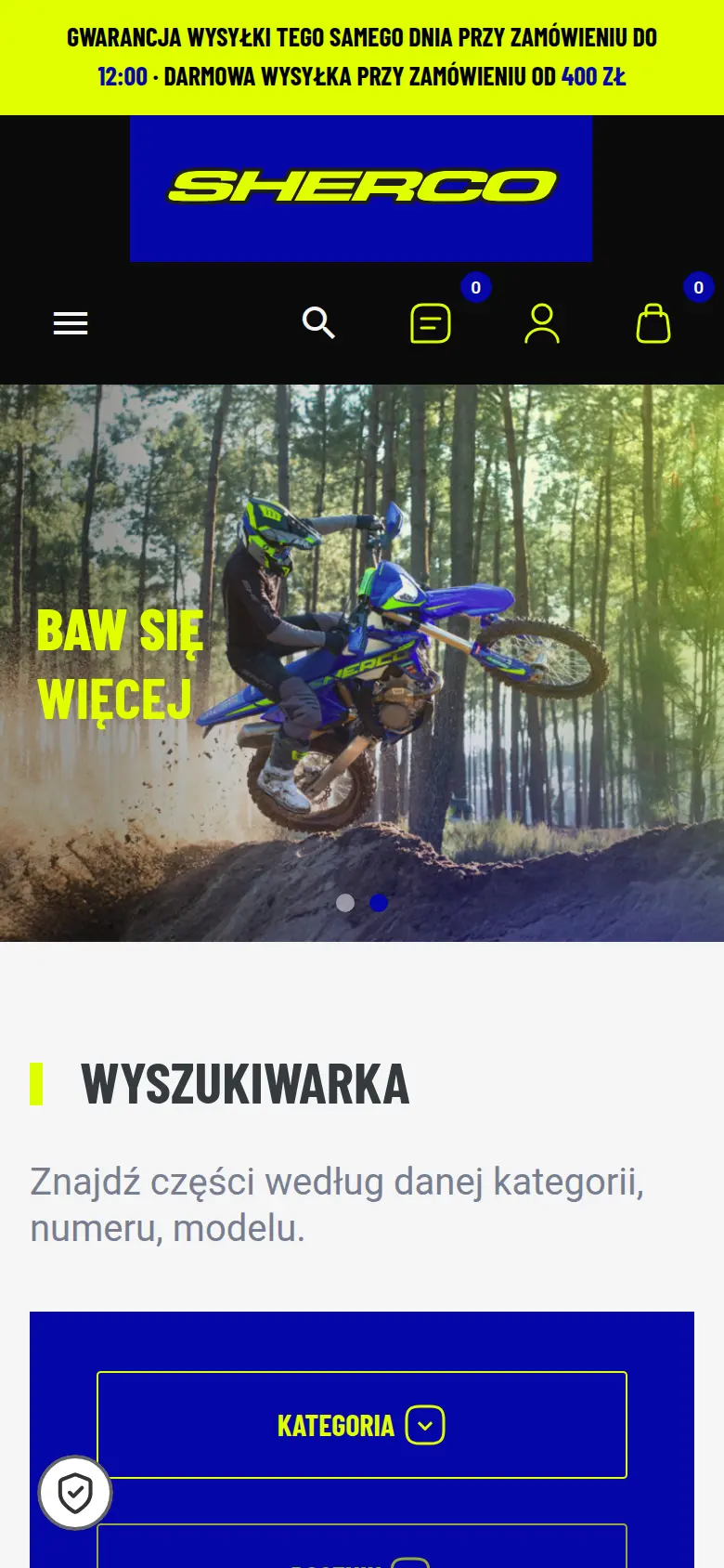 Sherco - widok mobilny