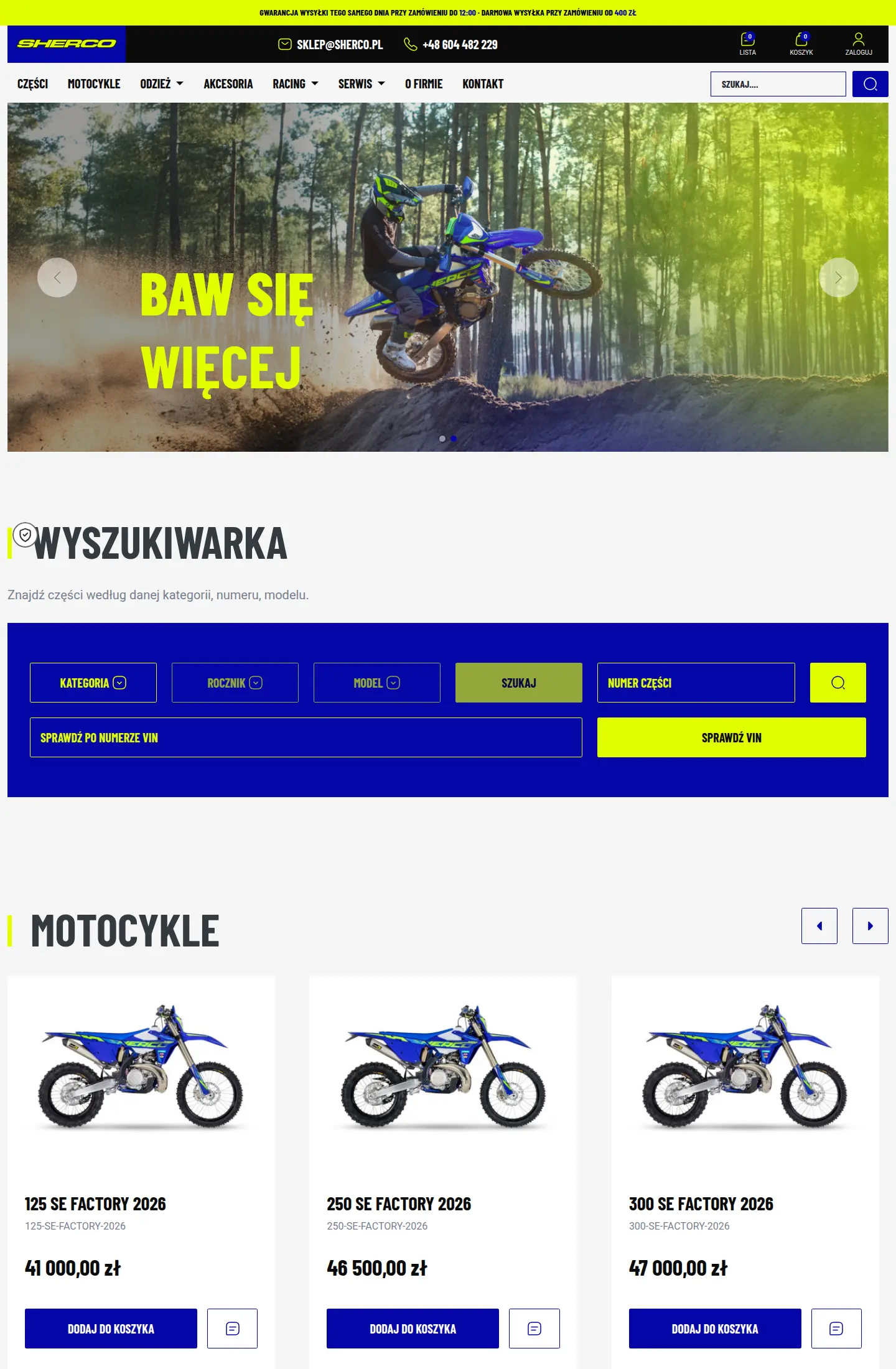 Sklep internetowy Sherco - zrzut ekranu